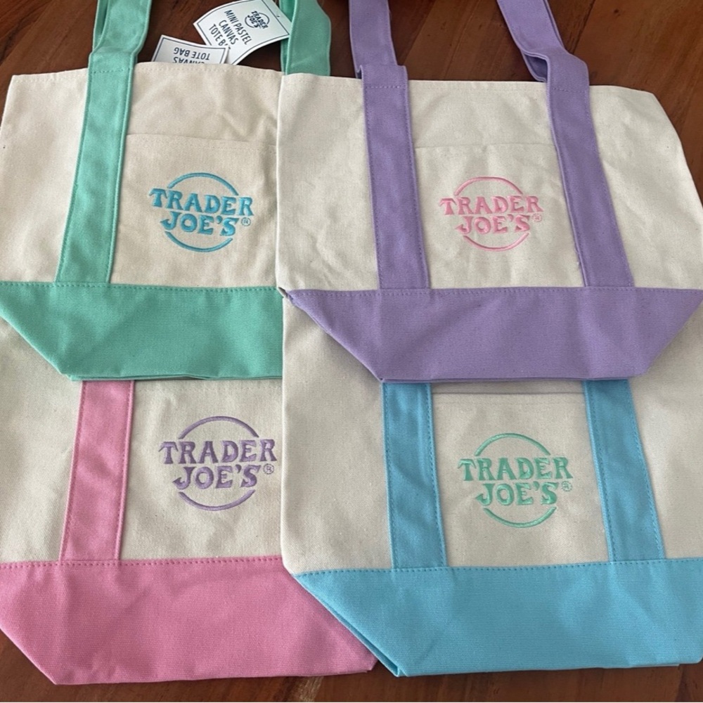 Trader Joe's Mini Canvas Tote Bag - Pastel Pink, Mint, Lavender, Blue
